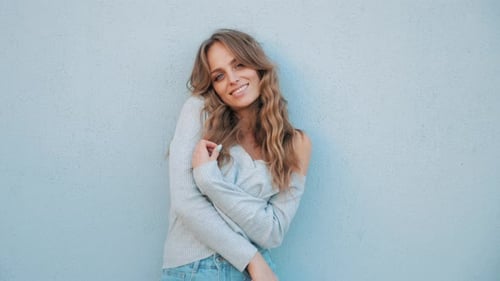 Portrait of beautiful smiling girl wearing summer hipster clothes