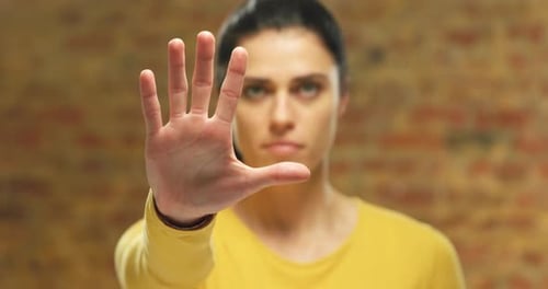 Woman using interactive touchscreen