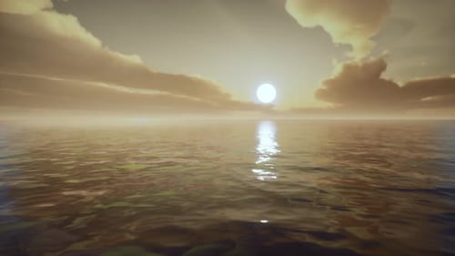 Twilight Sky in Colorful Bright Sunlight Reflects Off on the Water Surface