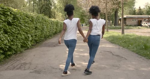 Rückansicht zweier afrikanischer Freunde im Park