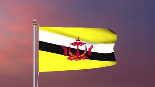 Brunei National Flag Waving Realistic 3D Animation