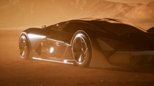 Supercar at Sunset in Desert