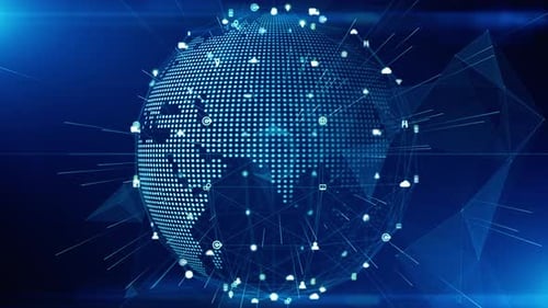 Rotating Digital Globe with Global Technology Network