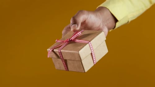 Hands Giving a Small Birthday Present Close Up