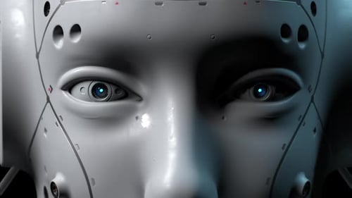 Critical error of artificial intelligence. shaking head of robot out of action.