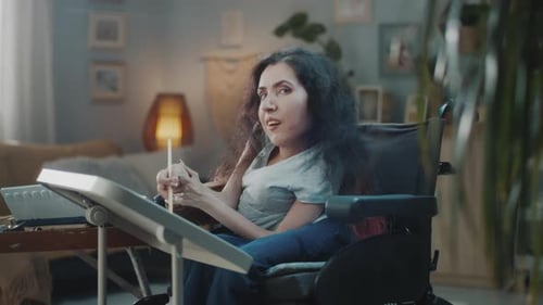 Woman in Wheelchair Relaxing Indoors