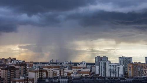 Thunderstorm Over the City Storm Clouds in a Storm Over the Residential Buildings of the City