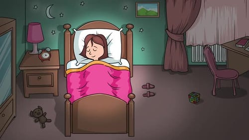 Cartoon Girl Sleeping Scene Illustration