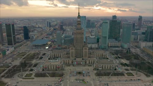 Busy Warsaw City Centre with Palace of Culture and Science and Other New Skyscrapers in the View