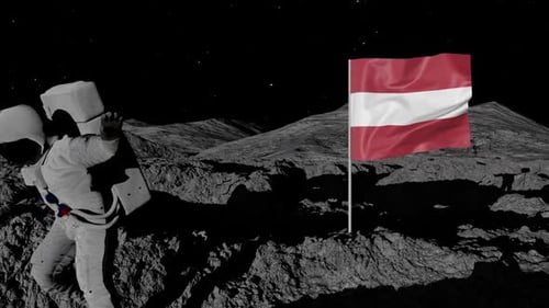 Astronaut Planting Flag on Moon Surface 3D Animation