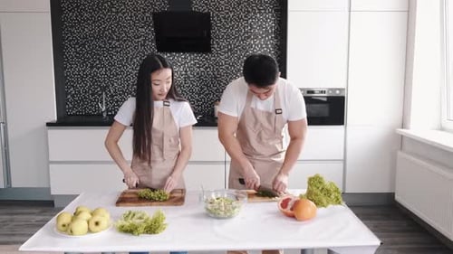 Couple Preparing Healthy Meal in Modern Kitchen