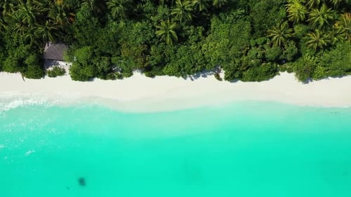Aerial sky of marine island beach journey by turquoise sea with white sand background of a dayout ne