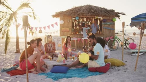 Friends enjoying a party on the beach