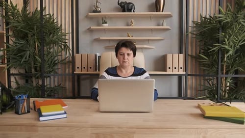 Woman Working on Laptop in Modern Office