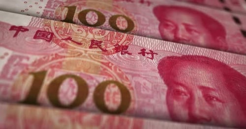 Chinese yuan Renminbi money banknote surface loop animation