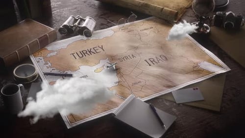 Vintage Travel World Map Country Syria Location