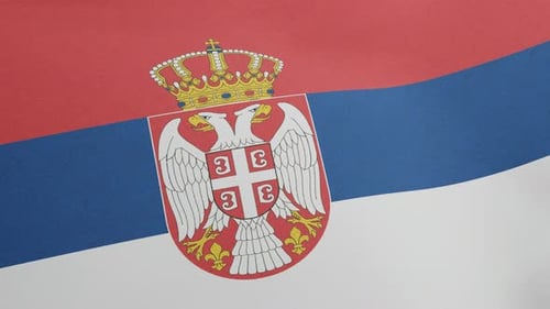 Realistic Waving Flag of Serbia with National Emblem