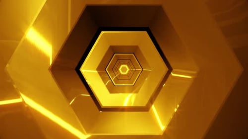 Infinite Golden Hexagonal Tunnel Journey Loop Background