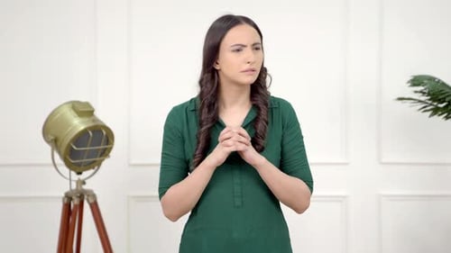 Young Woman Anxiously Glancing Side to Side