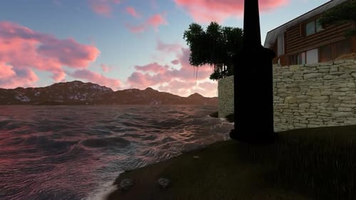 Panorama of old house at night