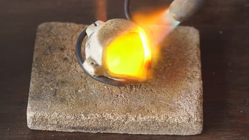 Molten Metal Being Heated Until Glowing Orange