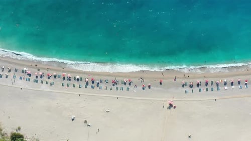 Sandy Beach Top View. Aerial View From Flying Drone