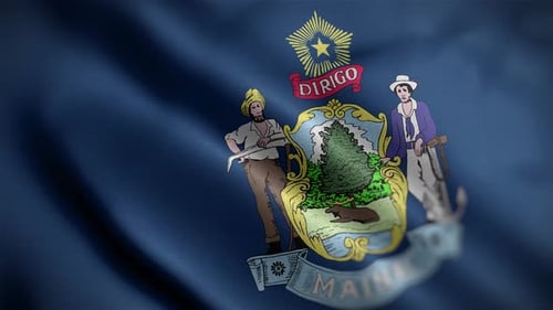 Waving Maine State Flag with Official Emblem Animation