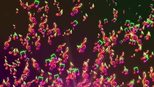 Glowing Neon Music Notes Animation Background