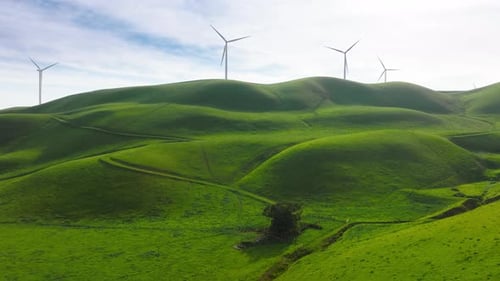 Windmill Park Green Energy From Drone View Windmill Wind Farm on Green Hills