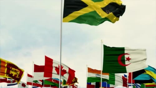 Collection of Waving National Flags with a Focus on Jamaica
