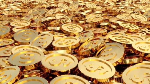 Shiny Gold Dollar Coins Flowing Loop Background Animation