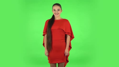 pink dress green screen Beautiful Woman in Bright Pink Dress on Green Screen for Fashion and Lifestyle Projects