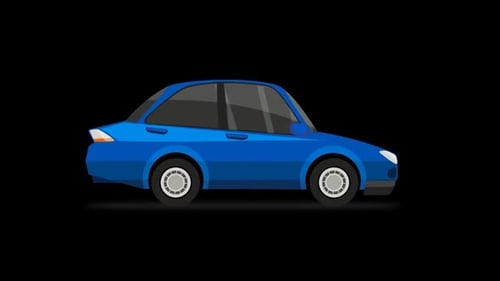 Animated Blue Car Driving with On Headlights