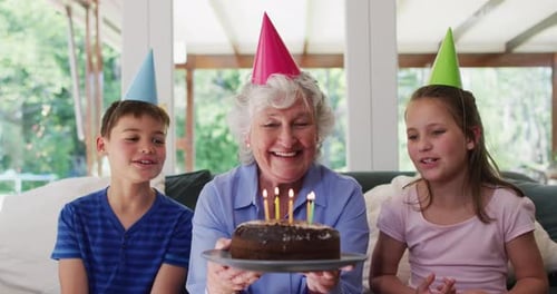 Grandmother Celebrates Birthday with Grandchildren