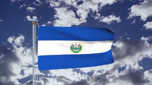El Salvador National Flag Waving with Realistic Clouds Animation