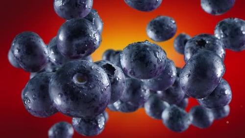 Fresh Blueberries Floating in Slow Motion