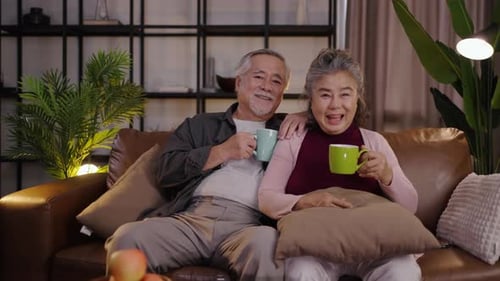 Joyful Senior Couple Relaxing on Couch Together