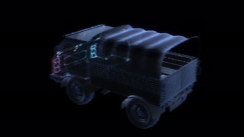 Futuristic Holographic Truck Scan with Glitch Effect