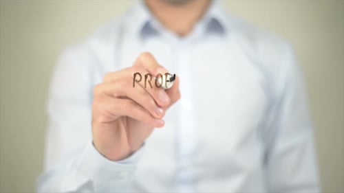 Professional Training Man Writing on Transparent Screen