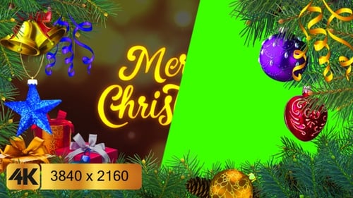 Merry Christmas Festive Animated Frame with Ornaments and Green Screen
