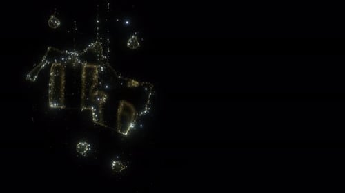 Weihnachtsgeschenk-Ikone auf goldenen Glitzerpartikeln, explodierender Funke