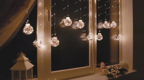 Christmas Window Lights and Decorations at Night