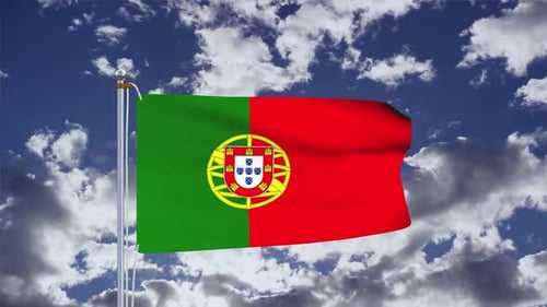 Portugal Flag Waving in Realistic Sky