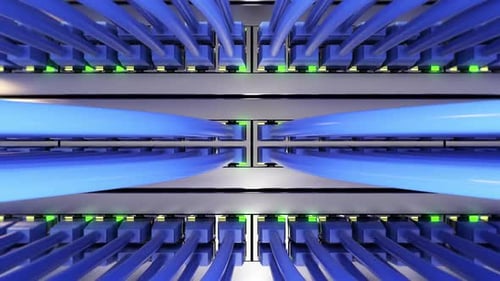 Network Cables Connected to a Server Rack for Data Transfer