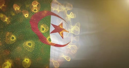 Algeria Flag With Corona Virus Bacteria