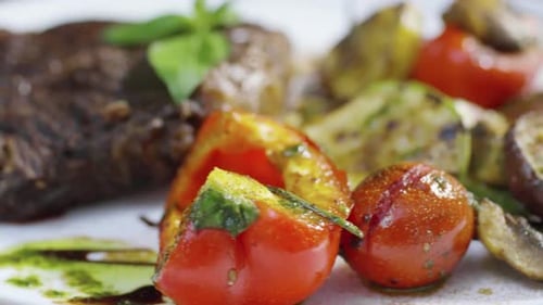 Grilled Steak Served with Grilled Vegetables
