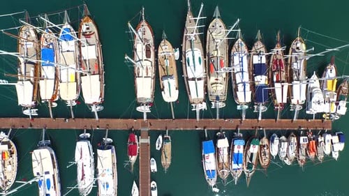 Overhead Aerial View of the Boats in the Yacht Marina