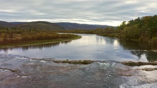 Flight Over Autumn Mountain River