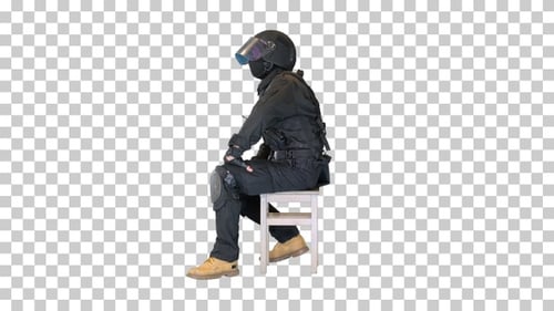 Policeman wearing face mask and high tech, Alpha Channel