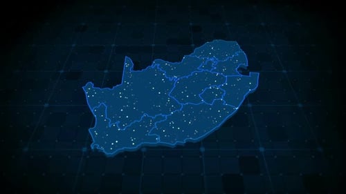 Futuristic Digital Map of South Africa with Glowing Data Points